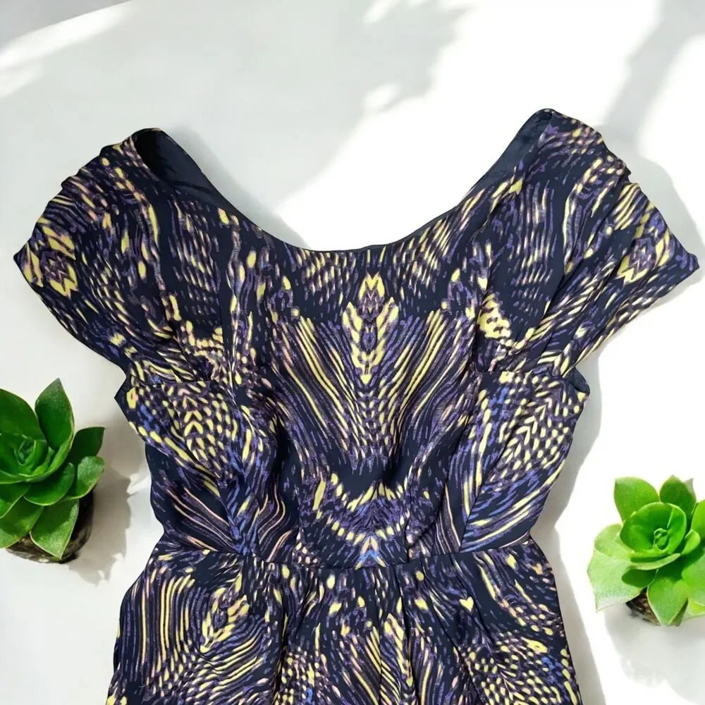 Cynthia Steffe 100% Silk Cap Sleeve Dress in Abstract Butterfly Print